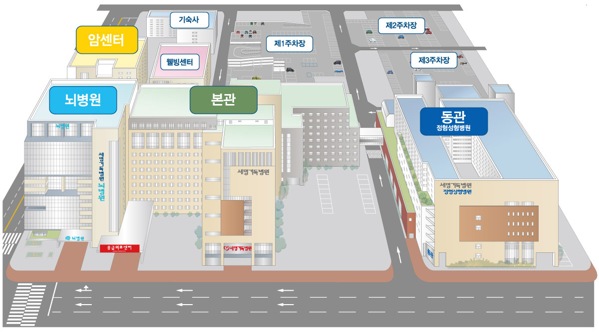 세명기독병원 건물 배치도